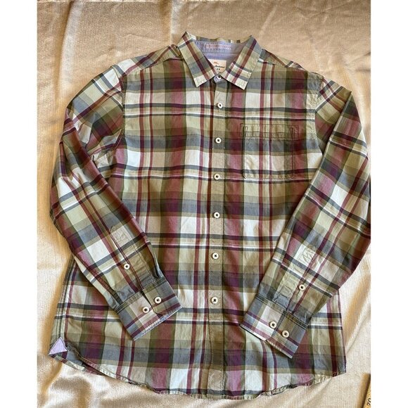 Tommy Bahama Button Down Shirt Long Sleeve Men's Large Green Red Plaid Christmas - Picture 1 of 11